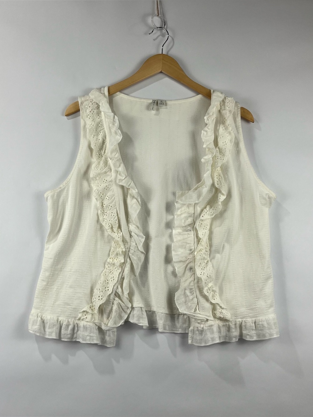 Cato 95% Cotton Eyelet Lace Ruffle Layering Vest Boho XL